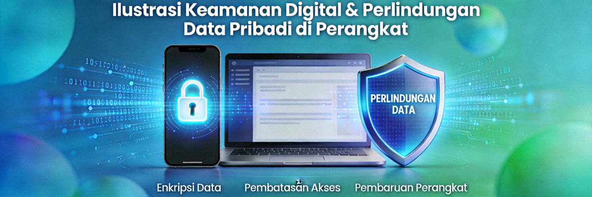 Ilustrasi keamanan digital dan perlindungan data pribadi di perangkat