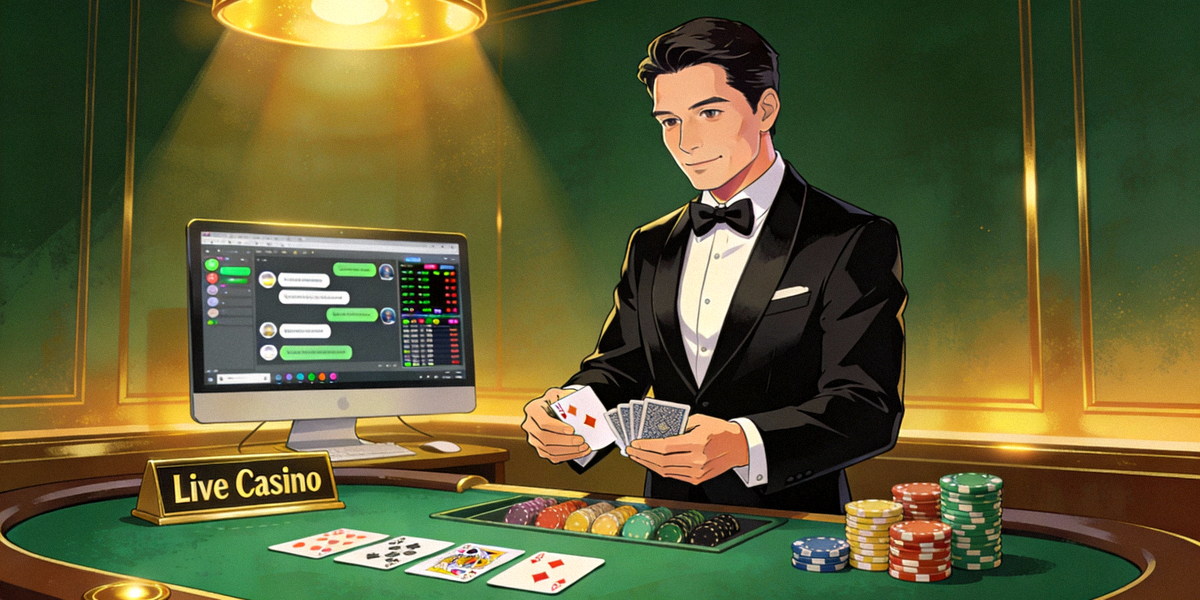 Ilustrasi suasana live casino online dengan dealer profesional